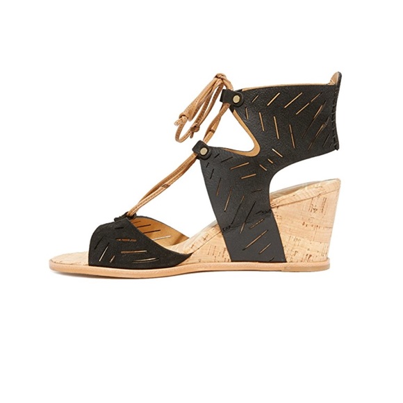 Black Nubuck Leather Cork Lace Up Wedge Sandal - Picture 3 of 4